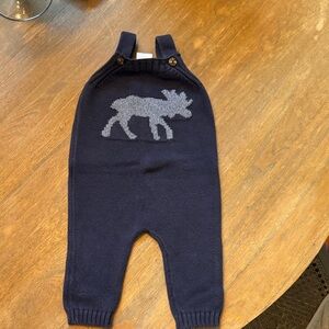 Hanna Andersson Navy Knit Baby Overalls with Moose Design